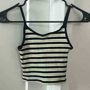 Striped Ribbed Crop Tank Top - Black, White & Green